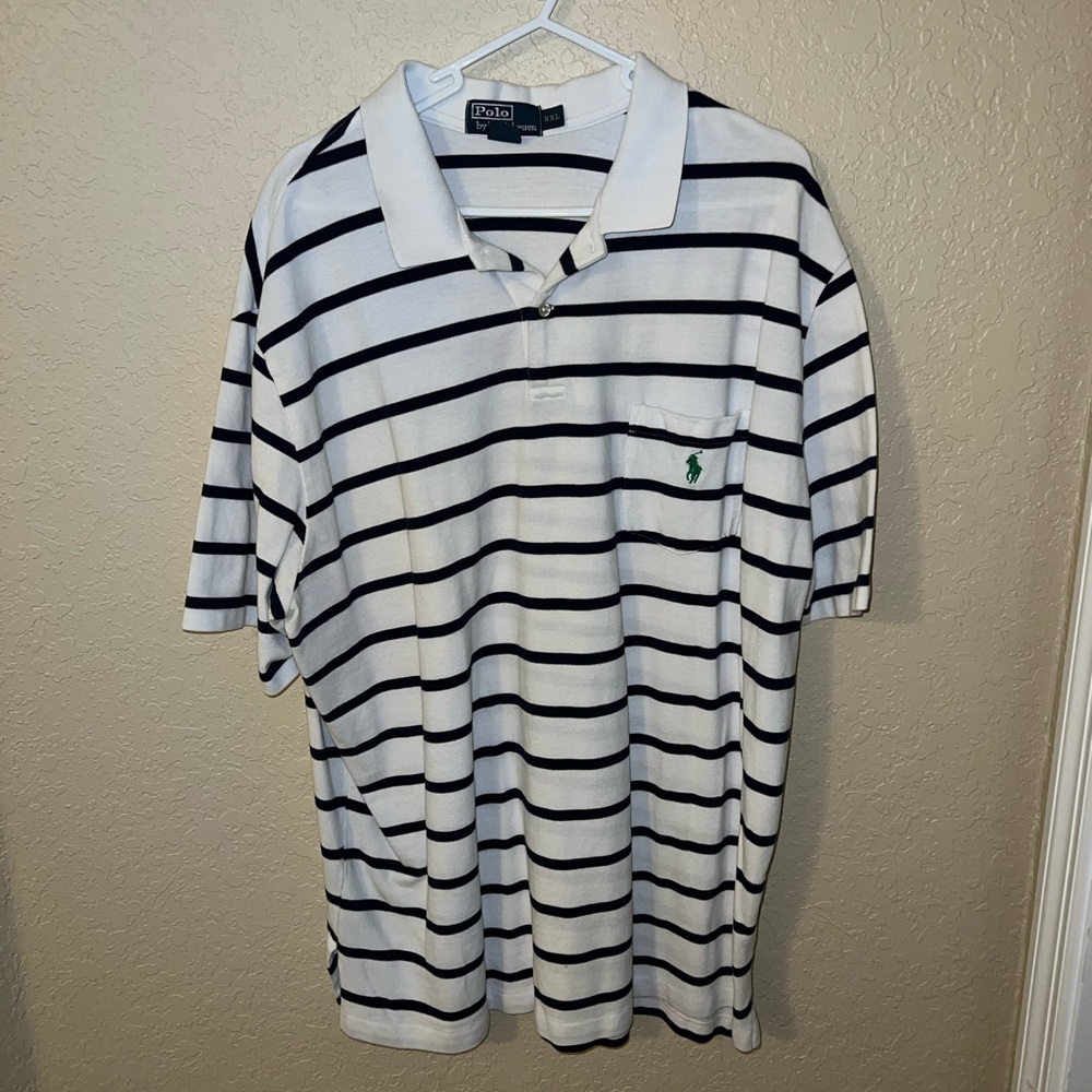 White / Blue Striped Polo Ralph Lauren Shirt (Mens XXL)